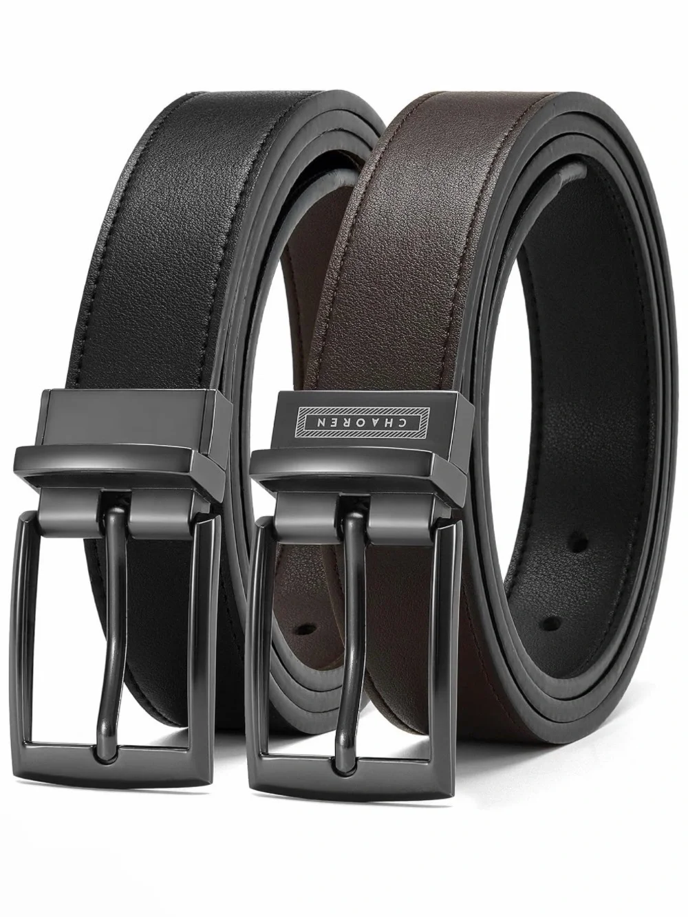 2in1 Men's Reversible Black & Brown Leather Belt Size M